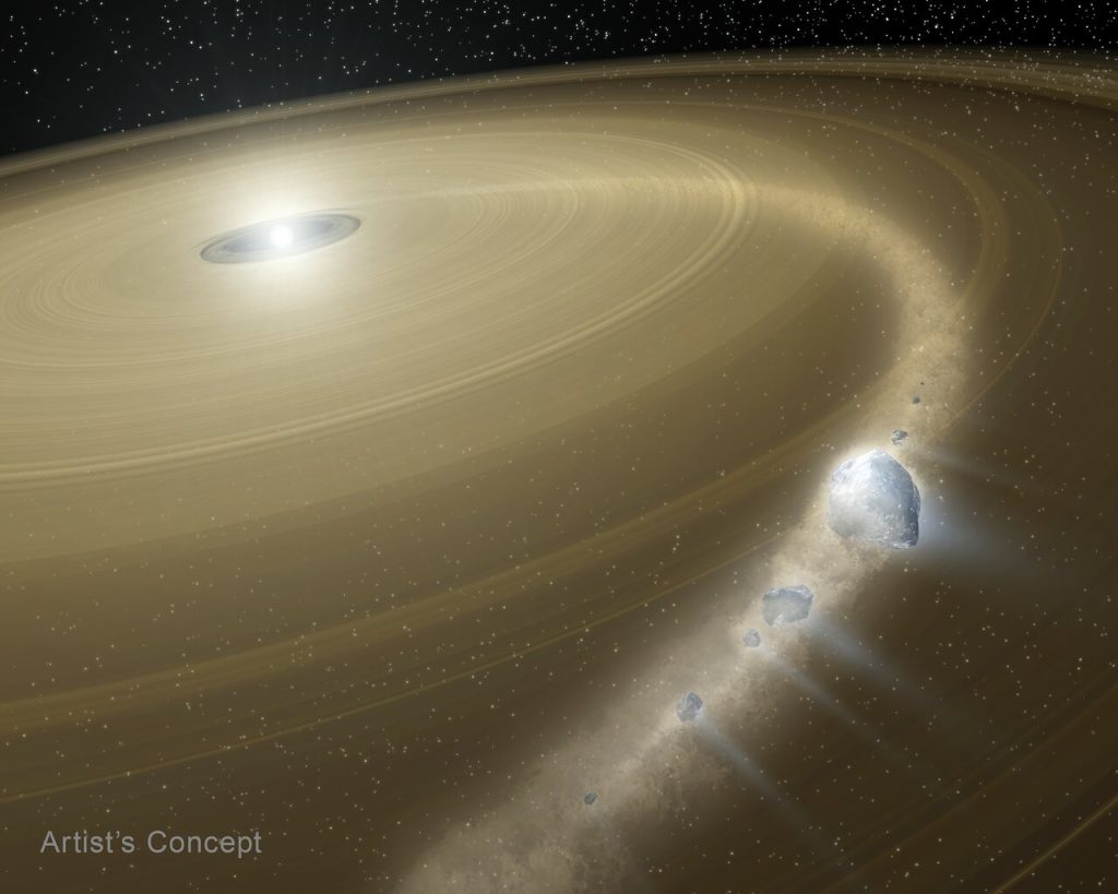 Artist’s impression of a white dwarf and debris disc
