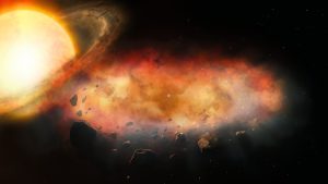 Artist’s Illustration of Cloudy Disk Orbiting Distant Star